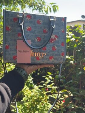 Juicy Couture Blue Tote with Red Strawberry Print